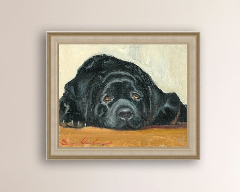 Artistic painting of a black dog Labrador 