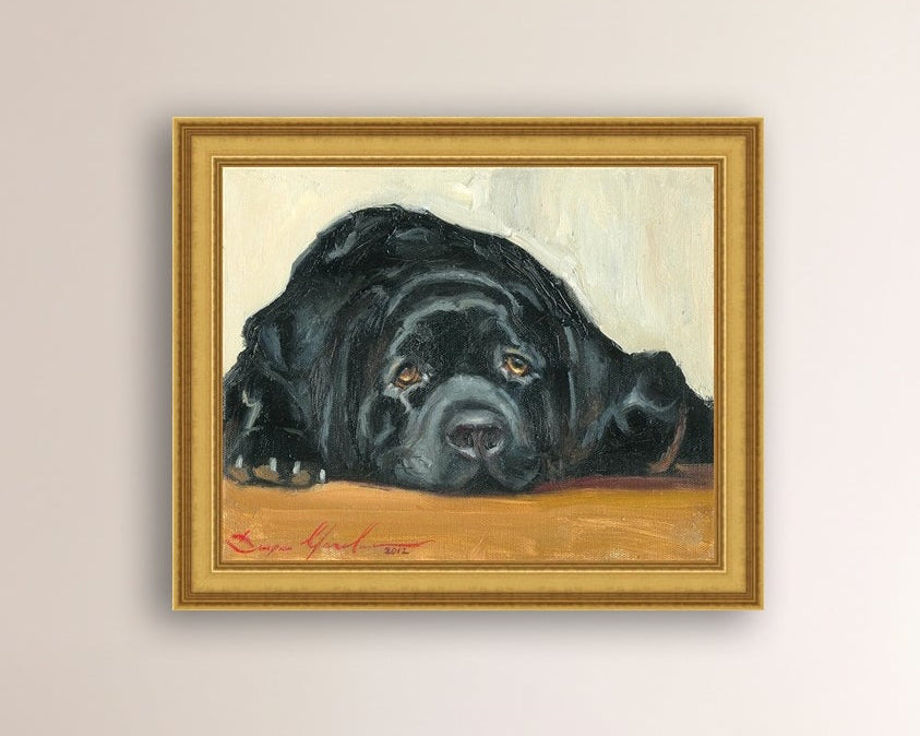 Artistic painting of a black dog Labrador 
