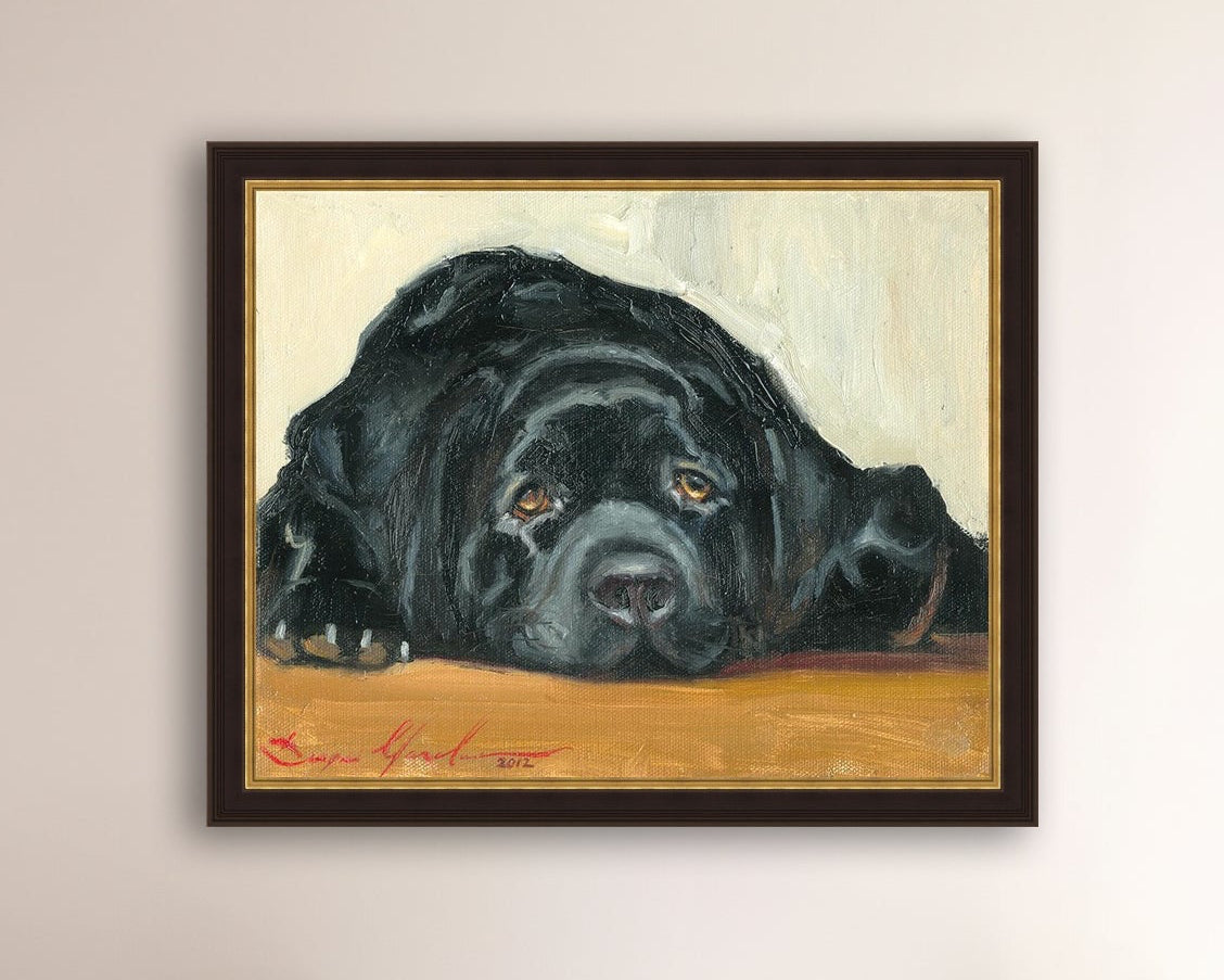 Artistic painting of a black dog Labrador 
