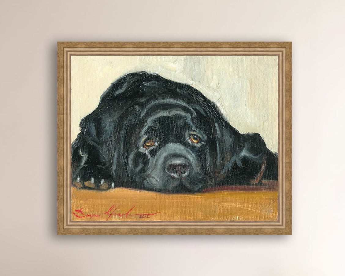 Artistic painting of a black dog Labrador 