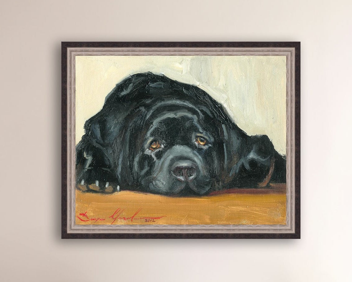 Artistic painting of a black dog Labrador 