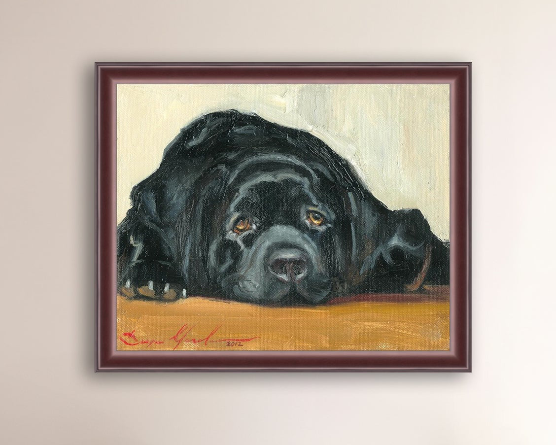 Artistic painting of a black dog Labrador 