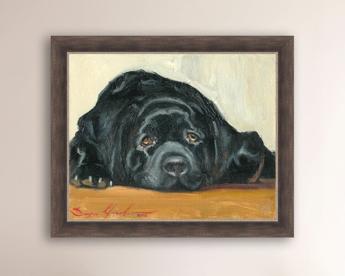 Artistic painting of a black dog Labrador 