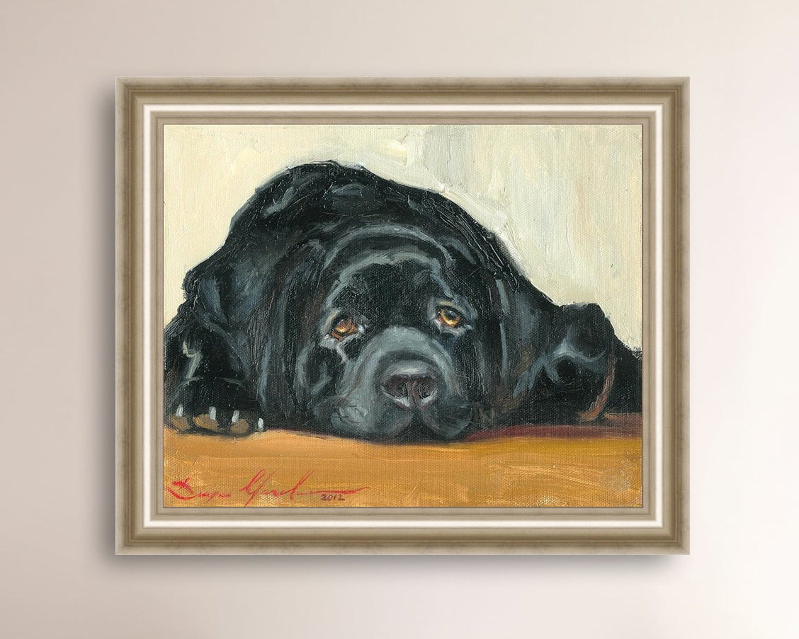 Artistic painting of a black dog Labrador 
