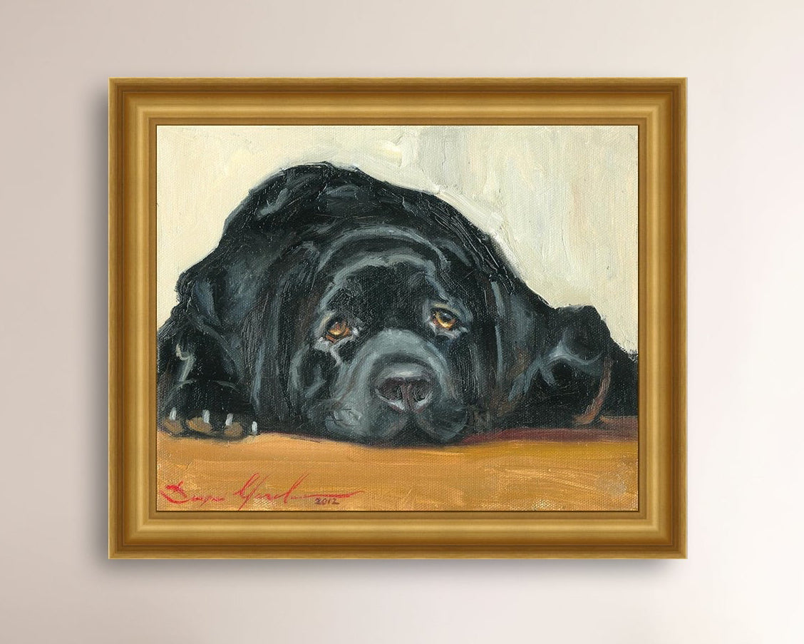 Artistic painting of a black dog Labrador 
