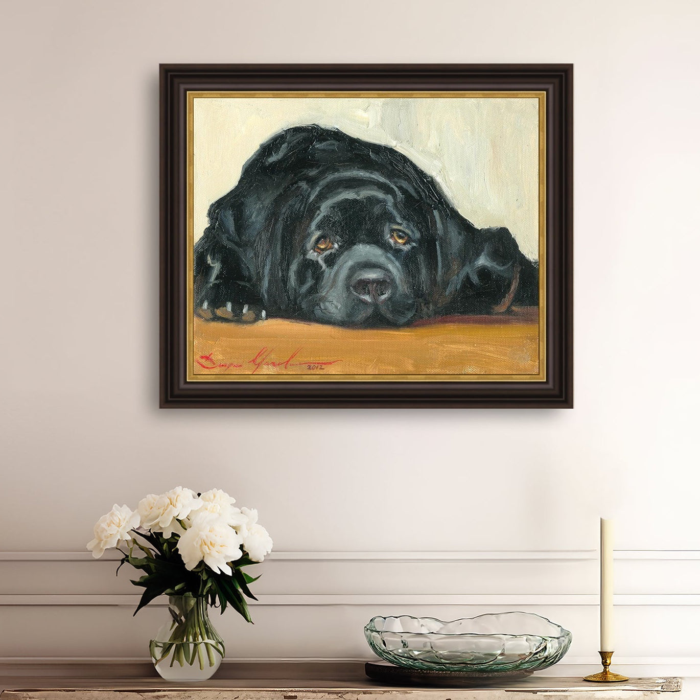 Artistic painting of a black dog Labrador 