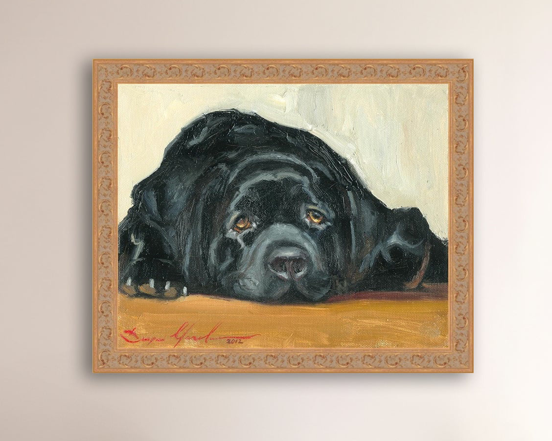 Artistic painting of a black dog Labrador 