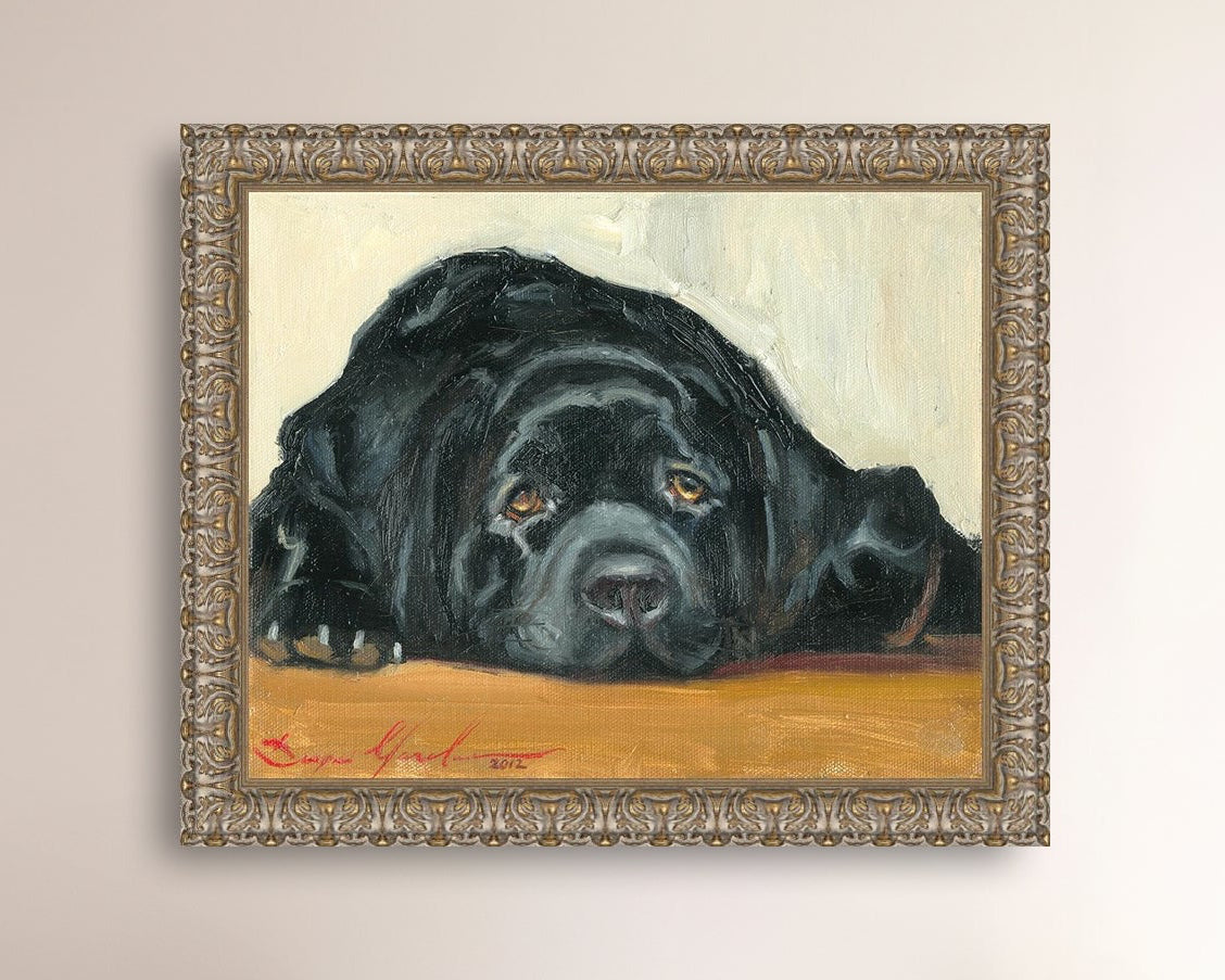 Artistic painting of a black dog Labrador 