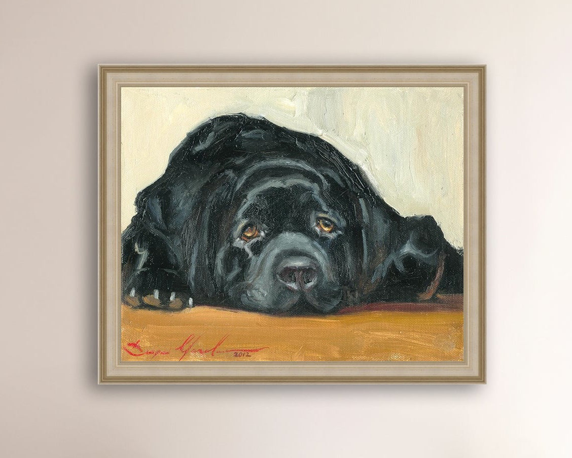 Artistic painting of a black dog Labrador 