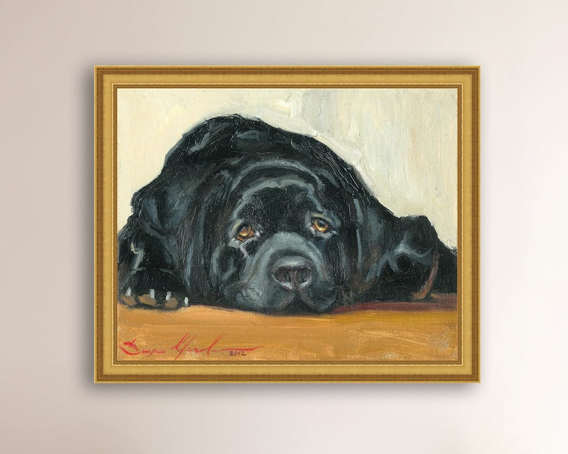 Artistic painting of a black dog Labrador 